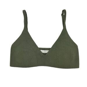 One Grey Day Olive Green Ribbed Adjustable Spaghetti Straps Pullover Bralette